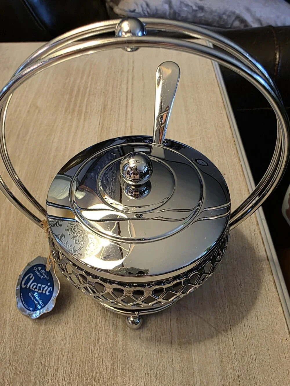 Vintage Meynell Cobalt Blue Glass Jam/Sugar Pot with Original Tag